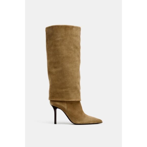ZARA SPLIT LEATHER HEELED BOOTS - Picture 4 of 9